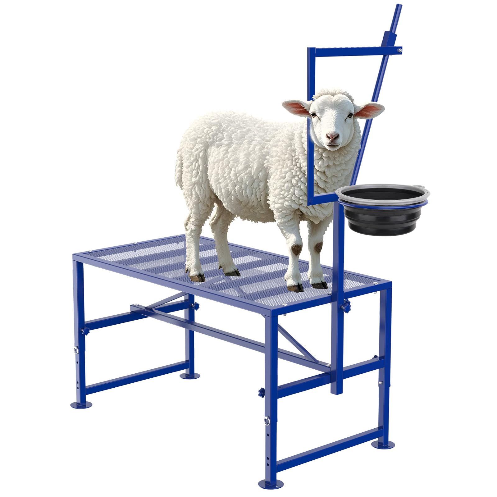 Bknius Goat Stand for Milking with Feed Bin, 600LBs Goat Milking Stand for Sheep Trimming Hoof, Use for Livestock, Iron Blue, Adjustable Size