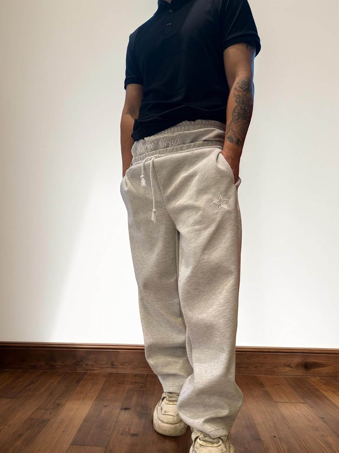 Mens Y2K Wide Leg Sweatpants Drawstring Double Waisted Baggy Hip-Hop Vintage Pants Gym Workout Trousers - Image 3