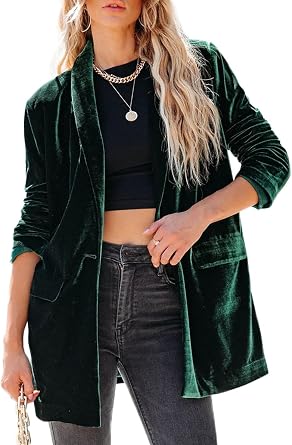 Happy Sailed Womens Velvet Blazer Jackets Casual Long Sleeve Lapel Collar Pocketed Blazer Suits Work Outfits