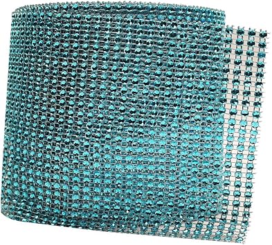 Lassos Boutique 4.75" X 10 Yards 24 Rows Faux Diamond Rhinestone Mesh Wrap for Wedding, Party, and Events Decoration Turquoise