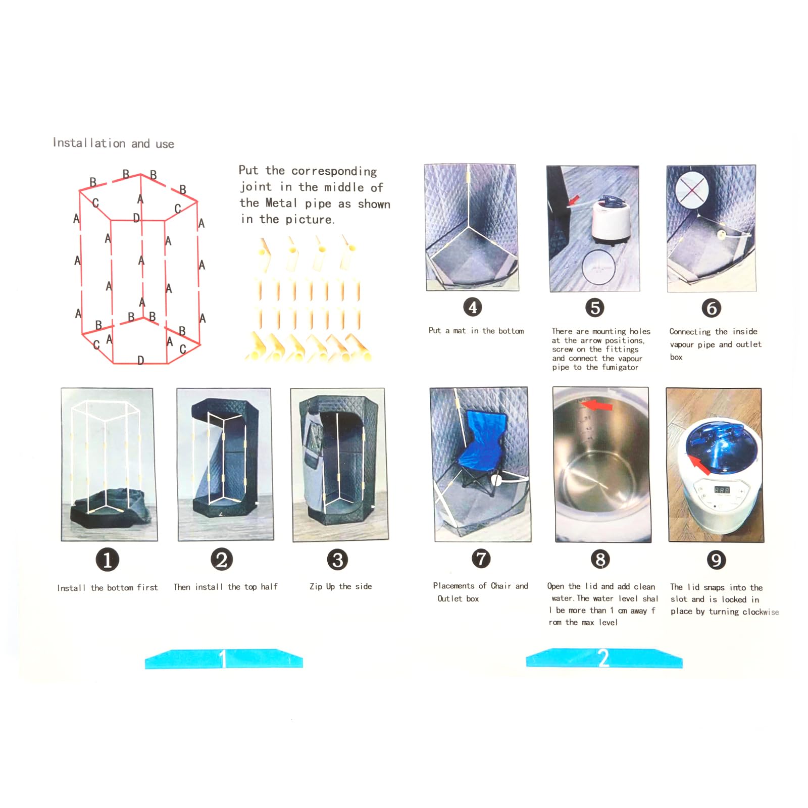 Sauna a Vapore Portatile, Cabina Domestica per SPA, 9 Temperature Regolabili, 0-99 Minuti, Telecomando,per Interna Esterno, Pressoterapia Iinfodrenaggio,90 * 90 * 180 cm (3L) (Nero)