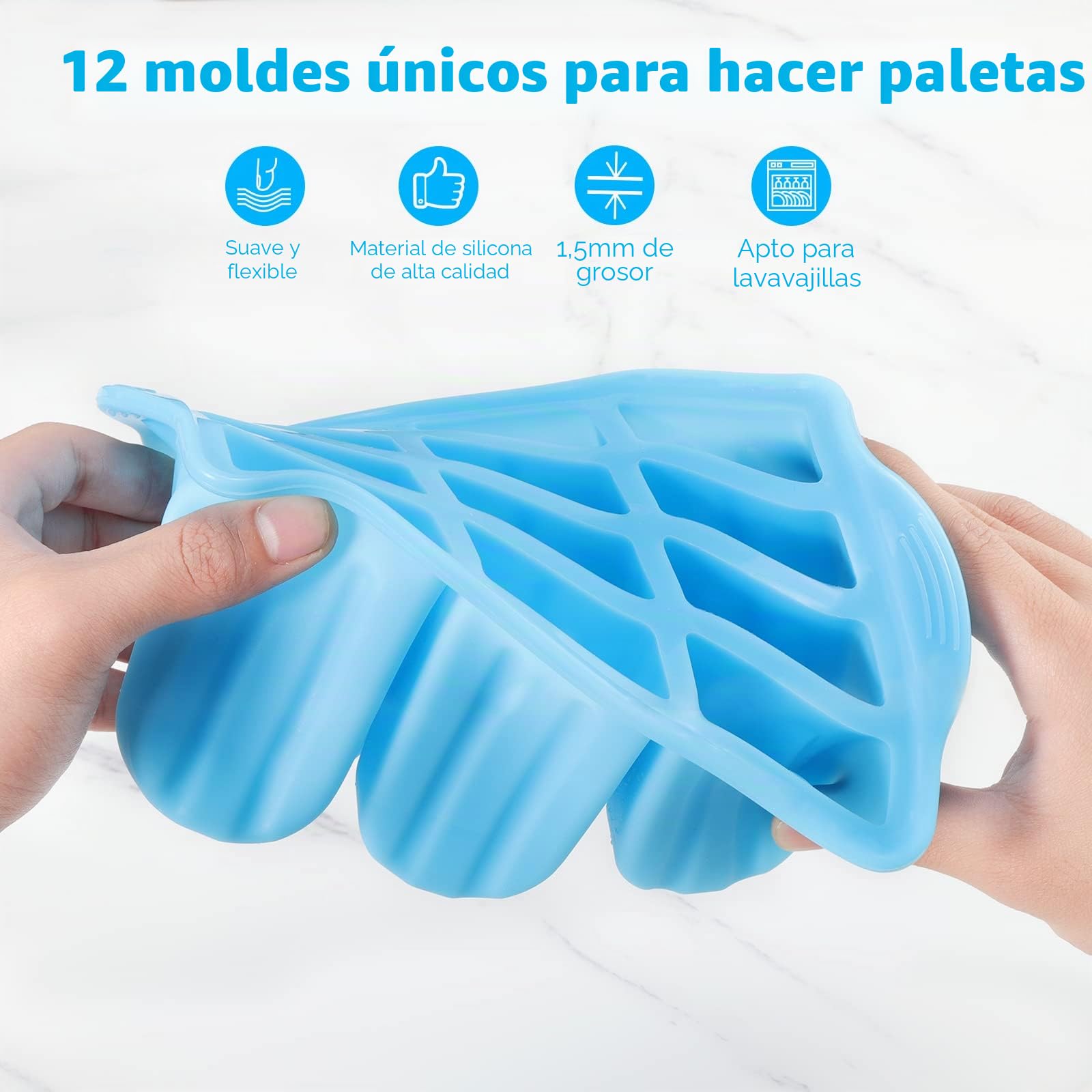 Sinnsally Moldes de Silicona para Helados,Molde Polos Silicona,Hacer Helados,Molde para Helados,Molde para Helados y Polos,Popsicle Mold,Ice Lolly Pop Mould (Azul)