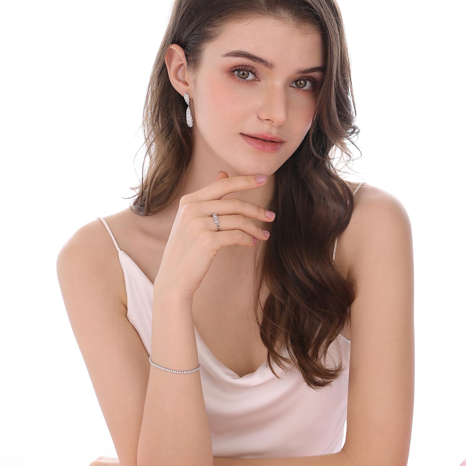 Anillo de Diamante Ovalado Meissa para Mujeres y Niñas, Anillo de Compromiso de Plata de Ley 925, Anillo de Promesa, Banda de Eternidad Apilable de Circonita Cúbica, Tamaño Ajustable 4.5-18.5