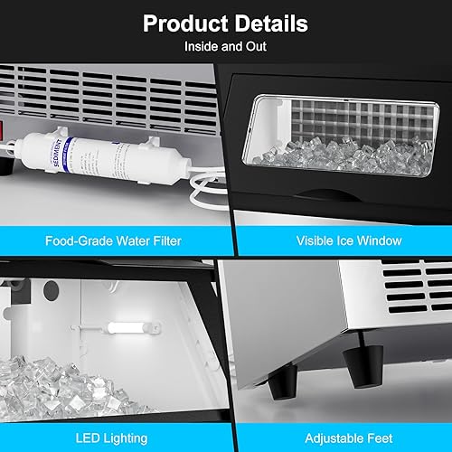 Miniatura 8 de COTLIN Máquina comercial para hacer hielo de 20 pulgadas, 150 libras/24 horas con contenedor de almacenamiento de aislamiento de 33 libras, ciclo