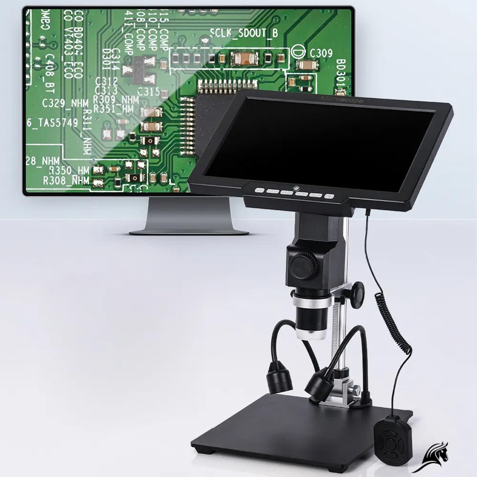 PUSOKEI Mikroskop Cyfrowy 10,1 Cala dla Dorosłych, Mikroskop Elektroniczny HD 2000X 12 MP z Oświetleniem Wypełniającym LED, Ręczne Ustawianie Ostrości, Ogniskowa 10–130 Mm, Widok z