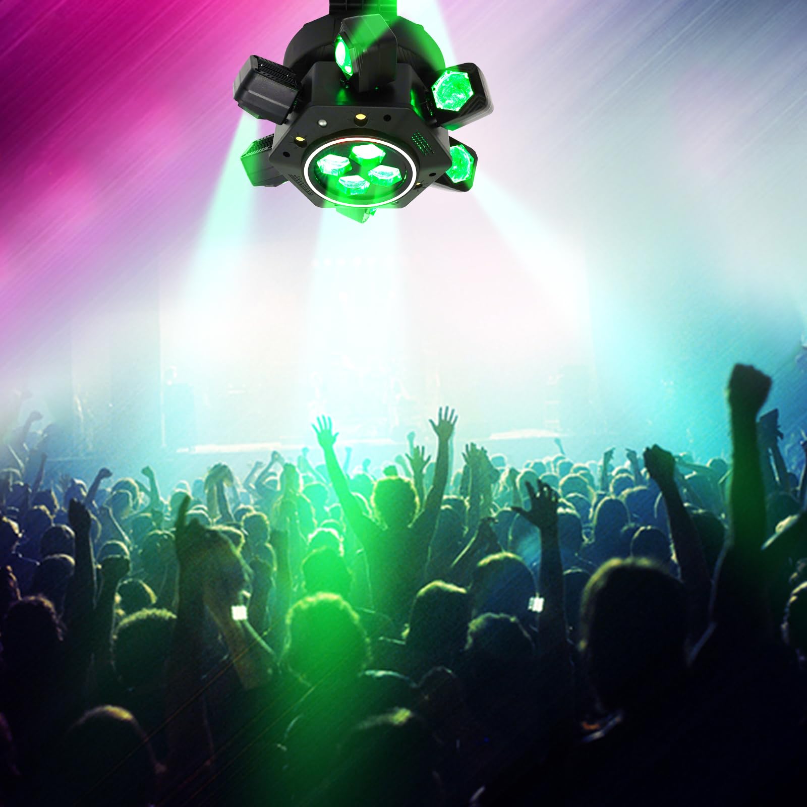 Moving Head Bühnenlicht 120W DJ-Laserlicht 6 Arme Party-Lichter RGBW 4-in-1 LED Moving Head Licht DMX512 mit Fernbedienung für DJ Disco Club Hochzeit