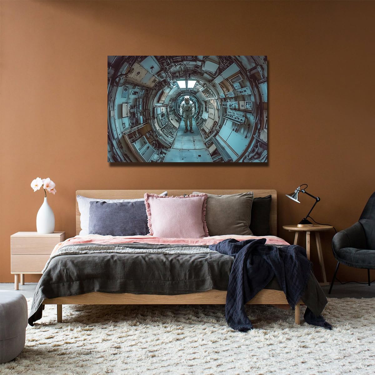 UIRINGART Astronauta kosmiczna eksploracja płótno sztuka ścienna futurystyczny science fiction motyw kosmiczny plakat grafika wydruki do wystroju biura domowego 70 x 110 cm rama wewnętrzna