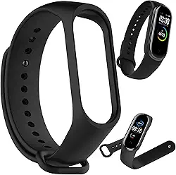 Pulseira MI Band 5 e 6 Silicone Premium- Compatível Confortável - Bracelete de Reposição Esportiva e Ajustável - Design Anatômico (Preto)