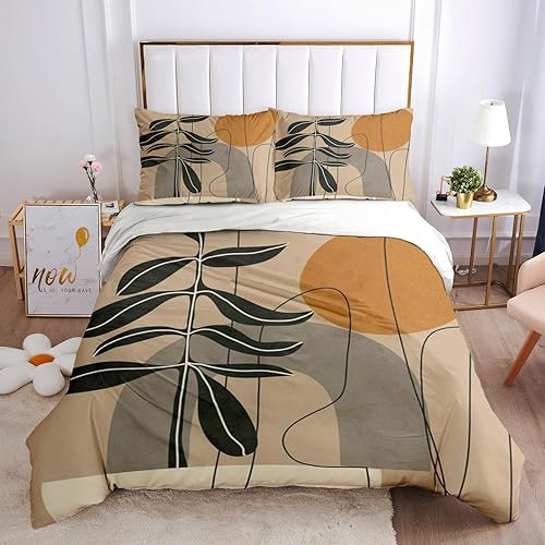 LTAETHC Funda de edredón tamaño Queen, funda de edredón medieval con plantas tropicales bohemias, juego de ropa de cama de 3 piezas con plantas