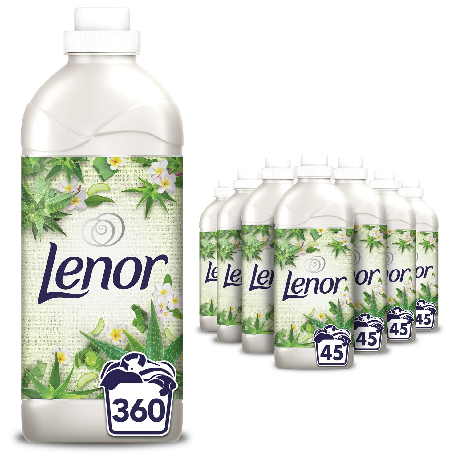 Lenor Aloe Vera Adoucissant, 360 Lavages (1.035L x 8), Pour Une Fraîcheur Et Une Douceur Durables Sans Colorants