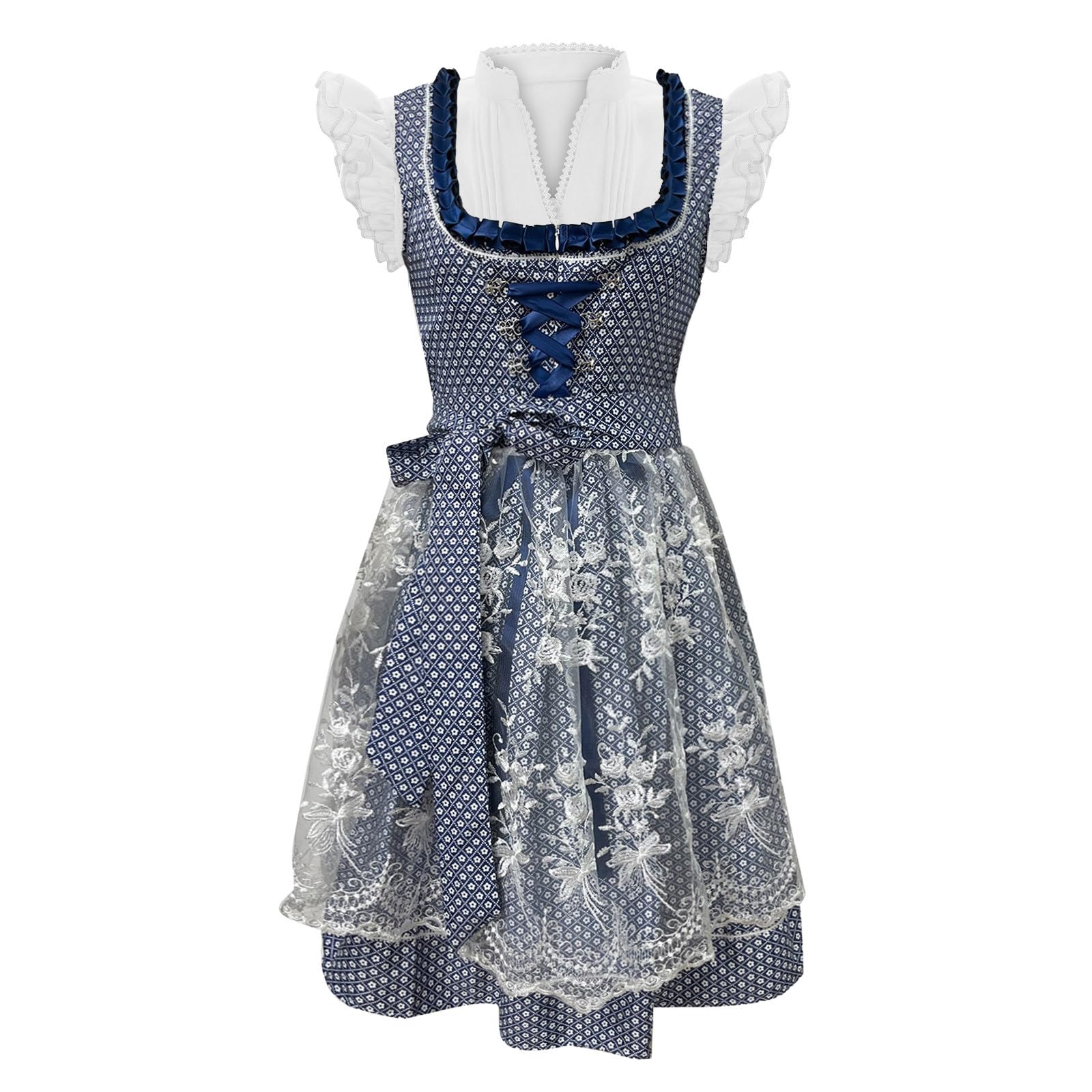 SKFLABOOF Dirndl Damen Midi Kleid - Oktoberfest Outfit Komplett Große Größen Dirndlkleid Trachtenkleid Lang Dirndelkleider Mit Bluse Dirndel