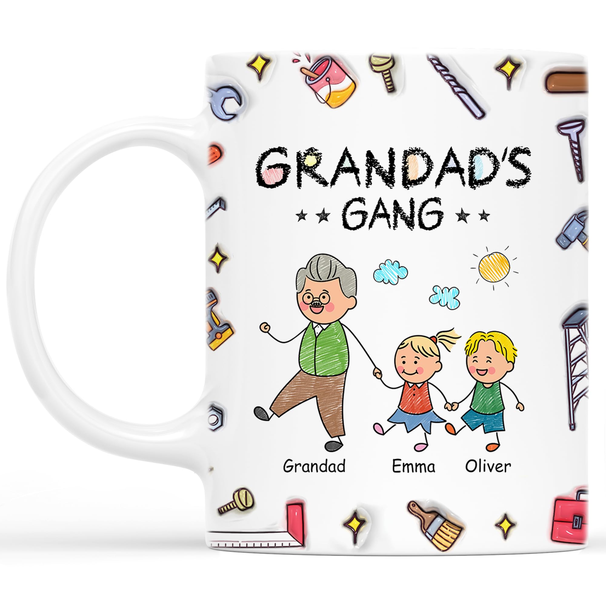 Personal Chic Customise Mug Grandad's Gang - Personalised Dad Gifts, Grandad Personalised Gifts, Christmas Gifts for dad, Christmas Presents for Daddy (4 Kids)