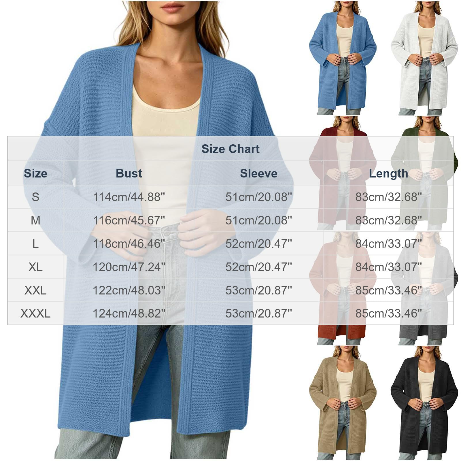 Cardigan Femme en Maille, Ouverture Devant, Coupe Ample, Manches Longues