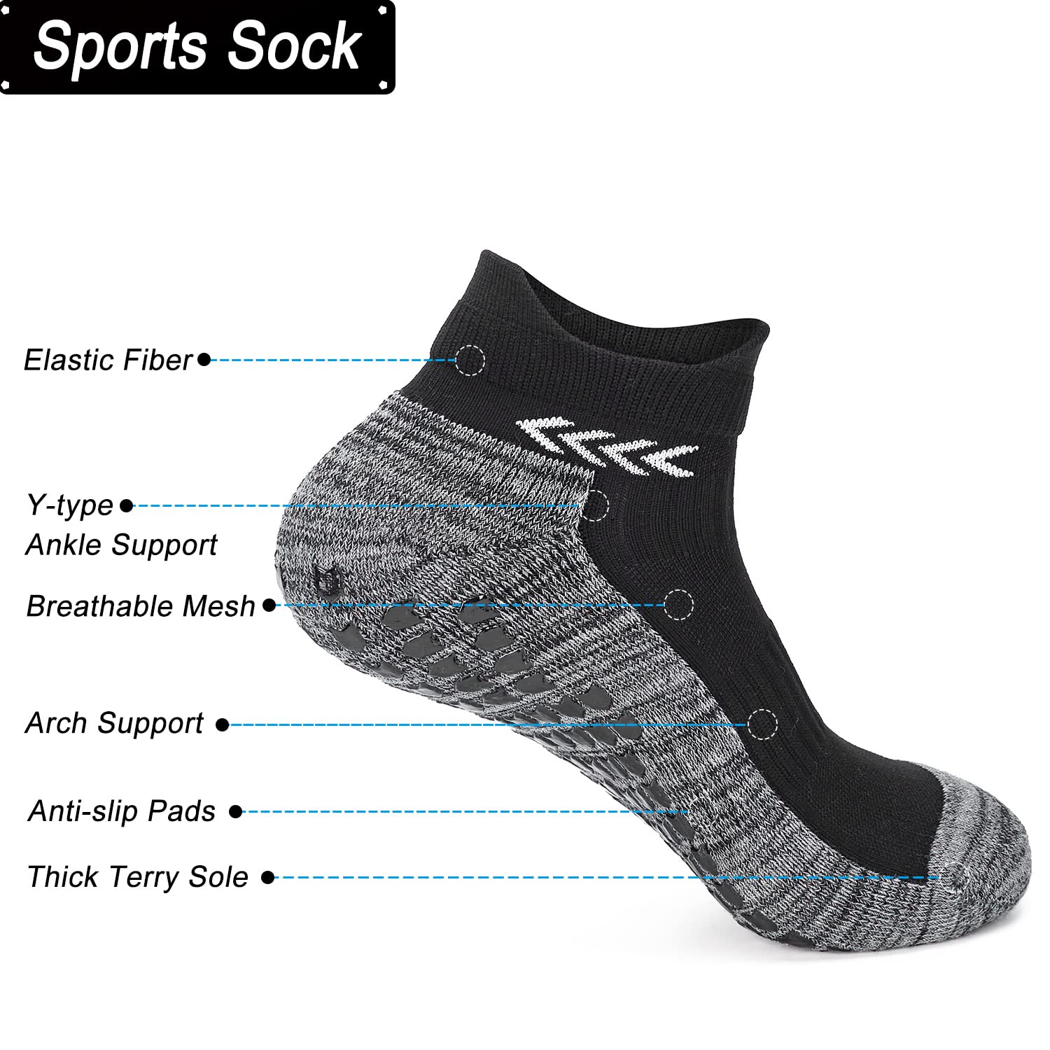 Calzino sportivo antiscivolo per uomo donna, calzino sportivo da calcio antiscivolo con impugnatura, Calza pantofola antiscivolo