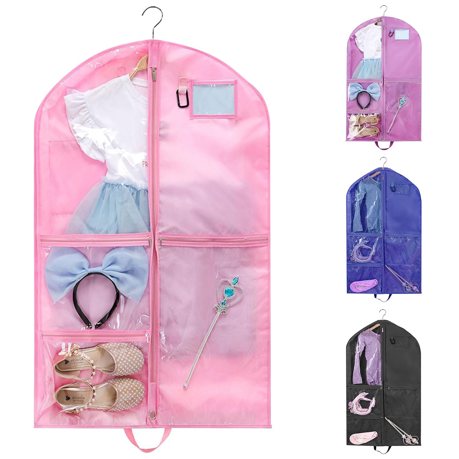 Lancry Pink Garment Bag For Kids Dance Costumes, Waterproof Dustproof Hanging Clothes Cover For Closet Storage, 40 Inch Competition Suit Carriers For Dancers Sports Theatre Recital Beauty Pageants Travel
