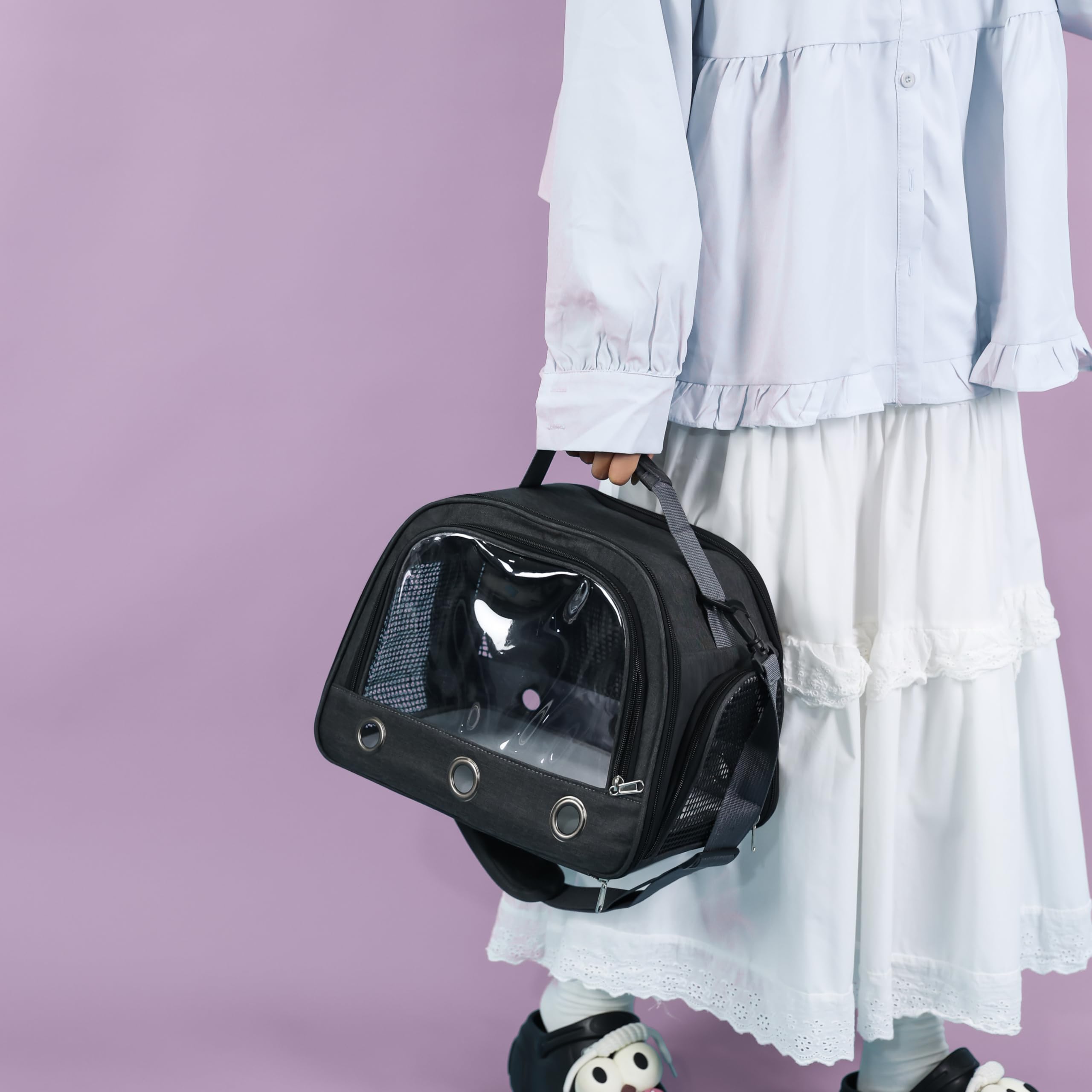 SOLAPOLLO Borsa per pappagalli, traspirante, per criceti, borsa da viaggio all'aperto, coniglio, riccio, uccello, borsa portatile (nero)