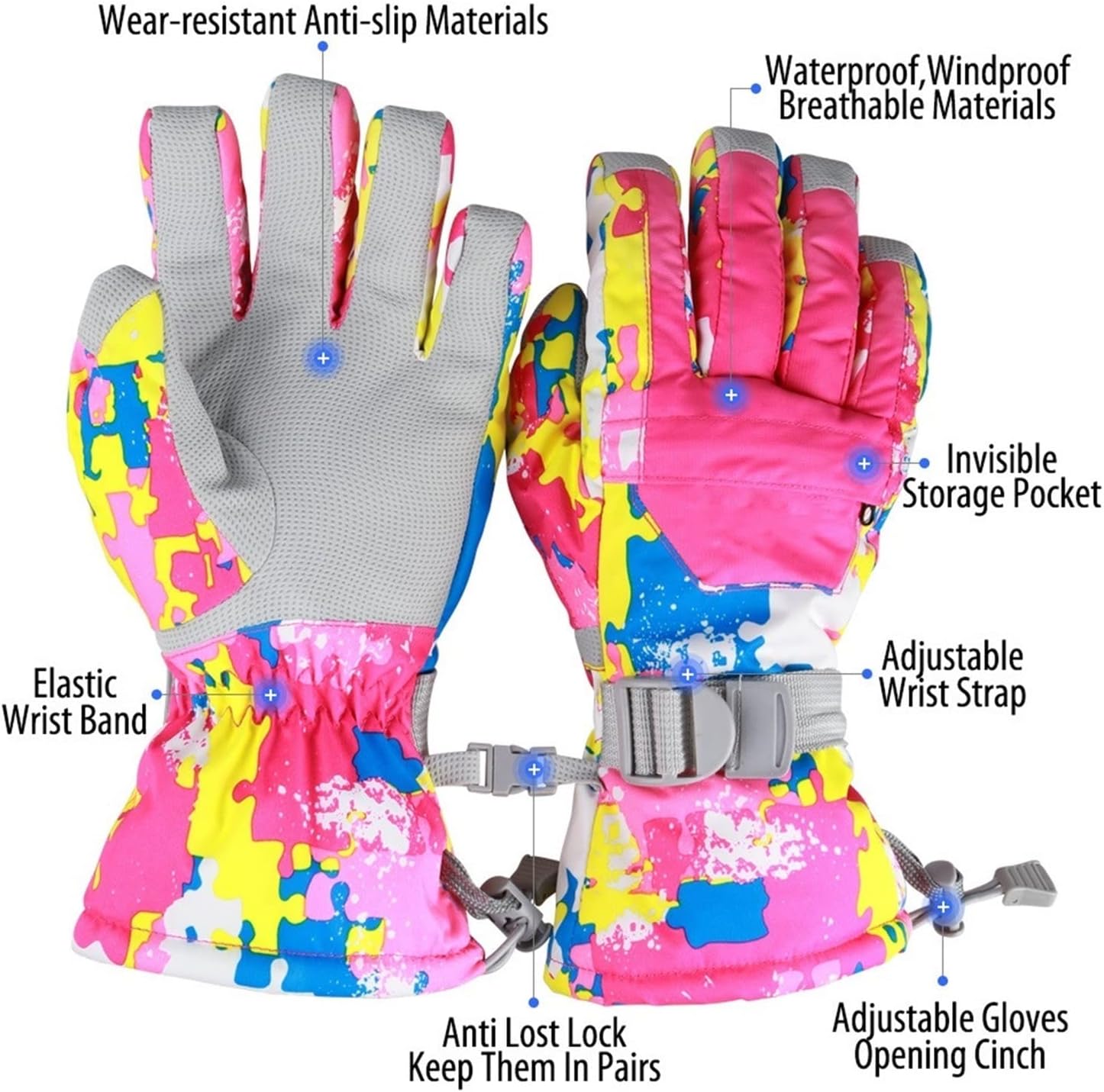 Waterproof Touchscreen Ski Gloves Men Women Boy Girl Chidren Kids Ski Gloves Snowboard Gloves Motorcycle Winter Skiing Climbing Snow Gloves Windproof Extreme Cold Weather Thermal Winter
