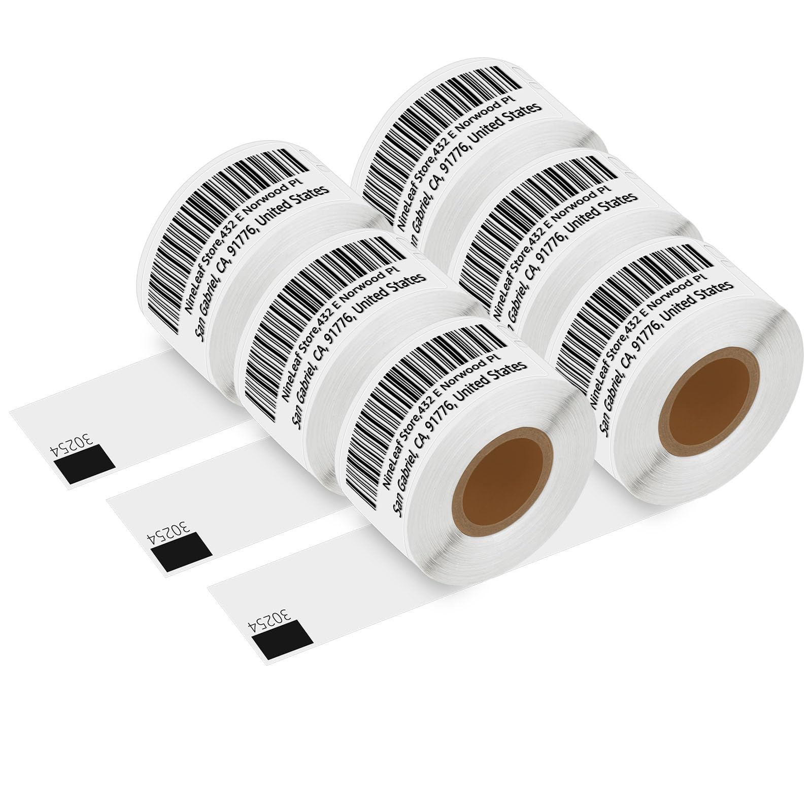 NineLeaf 6 Roll (780 Labels) Compatible for Dymo 30254 (1-1/8" x 3-1/2") Clear Address Mailing Barcode Shipping Labels for Labelwriter 450 4XL Zebra