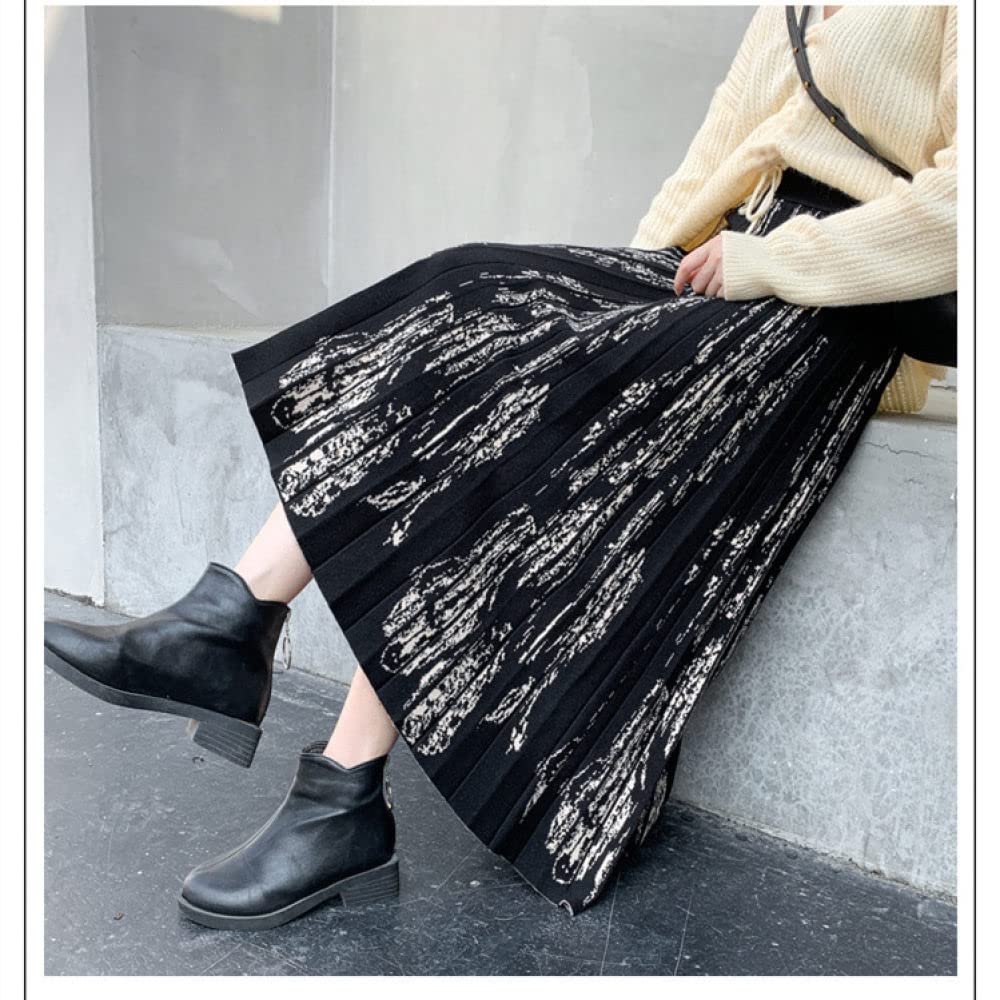 Gonne Invernali Donna,Gonna Invernale Nera Vita Elasticizzata Flowy Boho Gonna Svasata A Pieghe A Vita Alta Gonne A Maglia Calda per Le Donne Maxi Gonna A Trapezio Grande Pendolo
