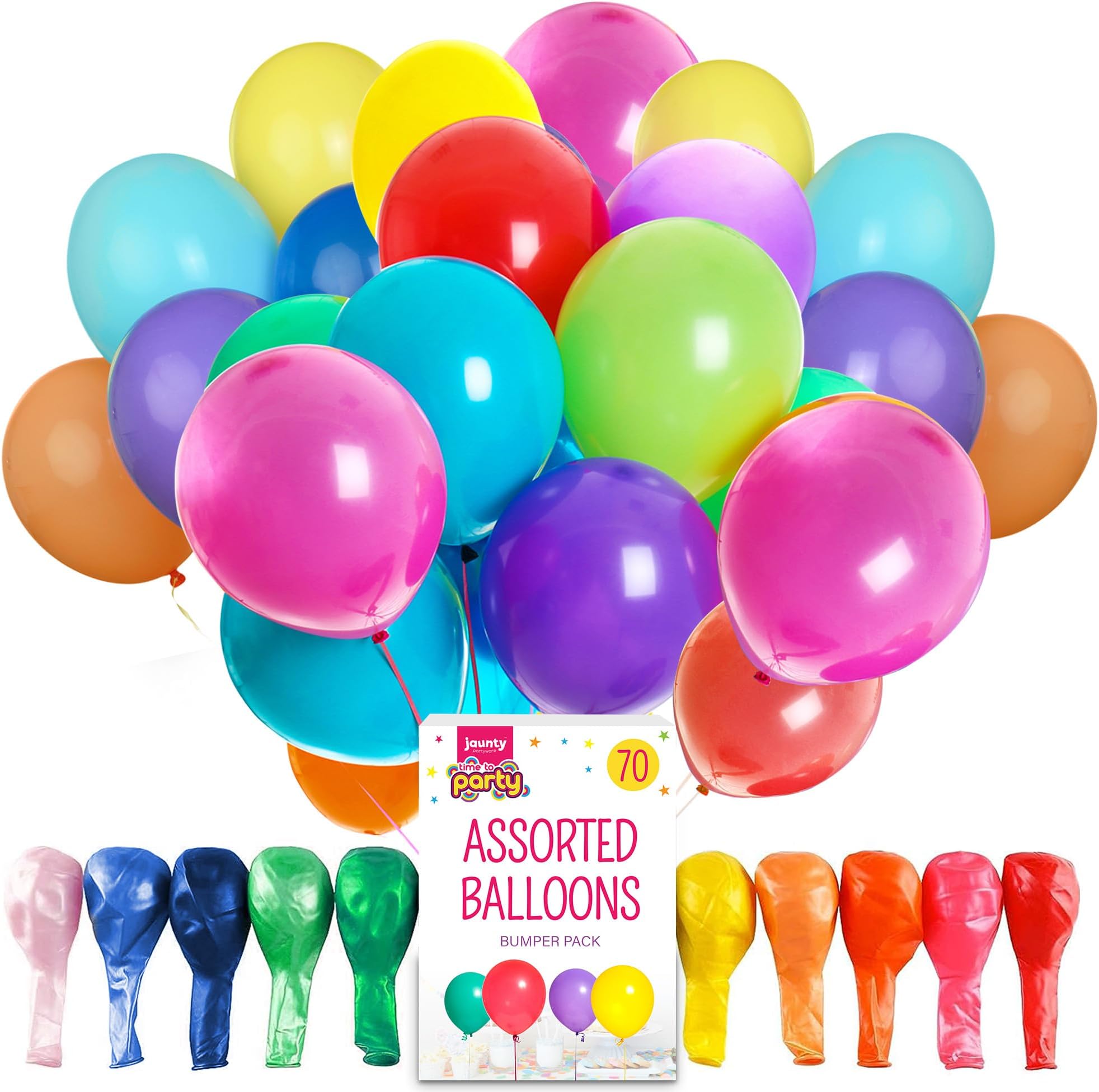70pk Premium Latex Multicoloured Balloons, 10.5 Inch Size - Vibrant Party Balloon for Birthdays, Baby Showers & Kids' Parties - Ideal for Balloon Arch, Party Games & Decorations