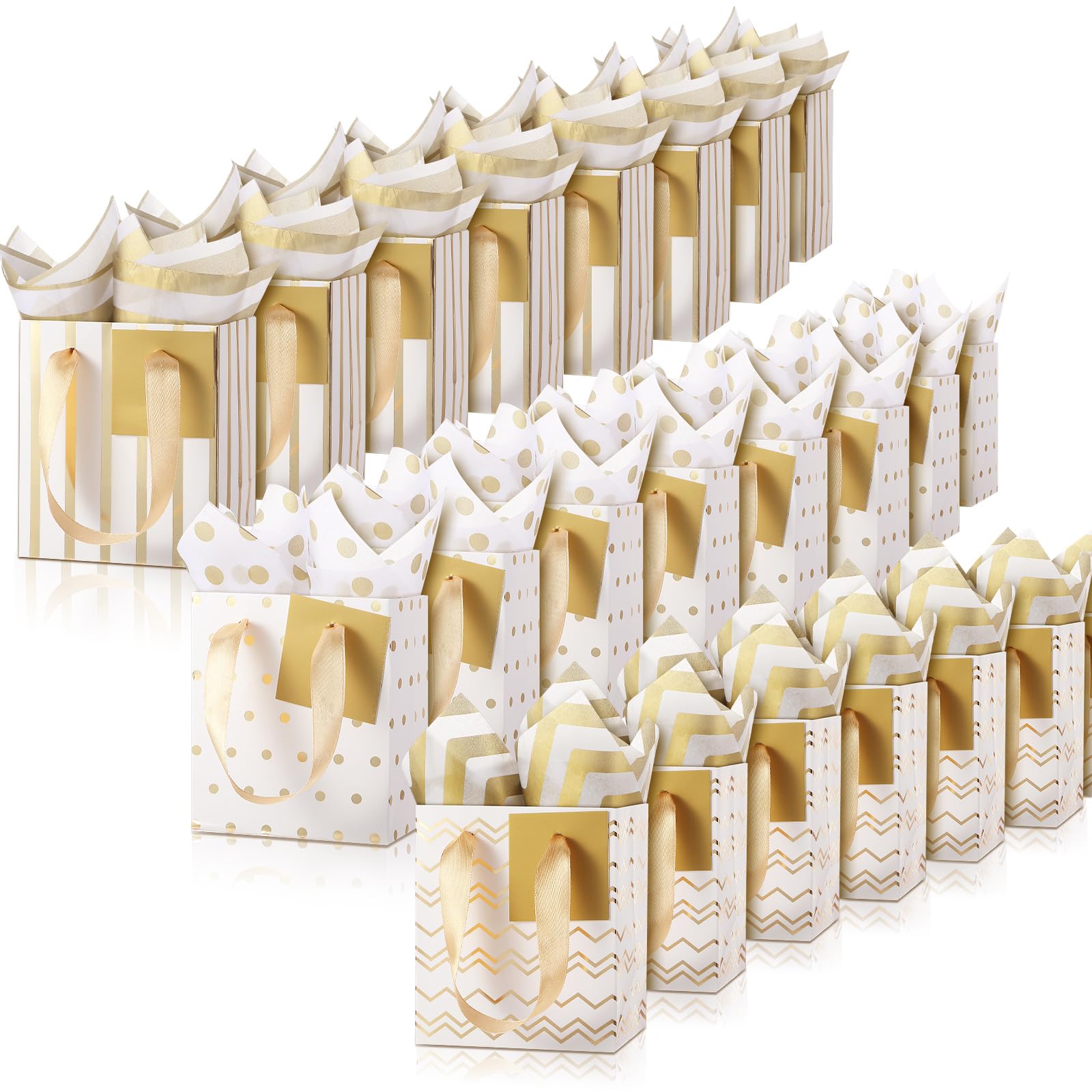 Tenare 24 Pcs Small Gift Bags Mini Metallic Paper Bags Bulk Tiny with Handles Tissue Paper for Jewelry Gift Wrapping Valentine's Day Birthday Party