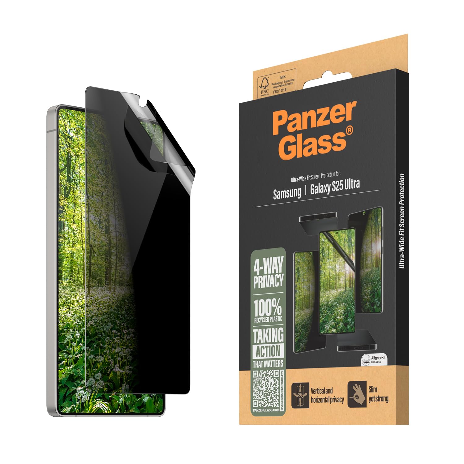 PanzerGlass ECO MATRIX - Protector de pantalla de privacidad de 4 vías para Samsung Galaxy S25 | S24 | Ajuste ultra ancho