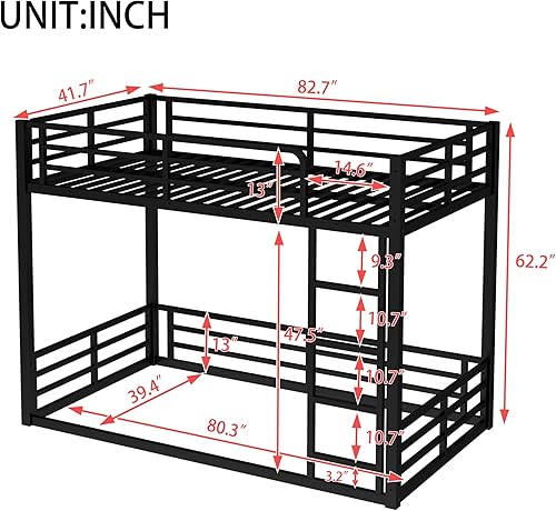 Miniatura 2 de Harper & Bright Designs Litera individual sobre cama individual con nido, litera de metal con barandilla resistente y escalera para niños y adultos,