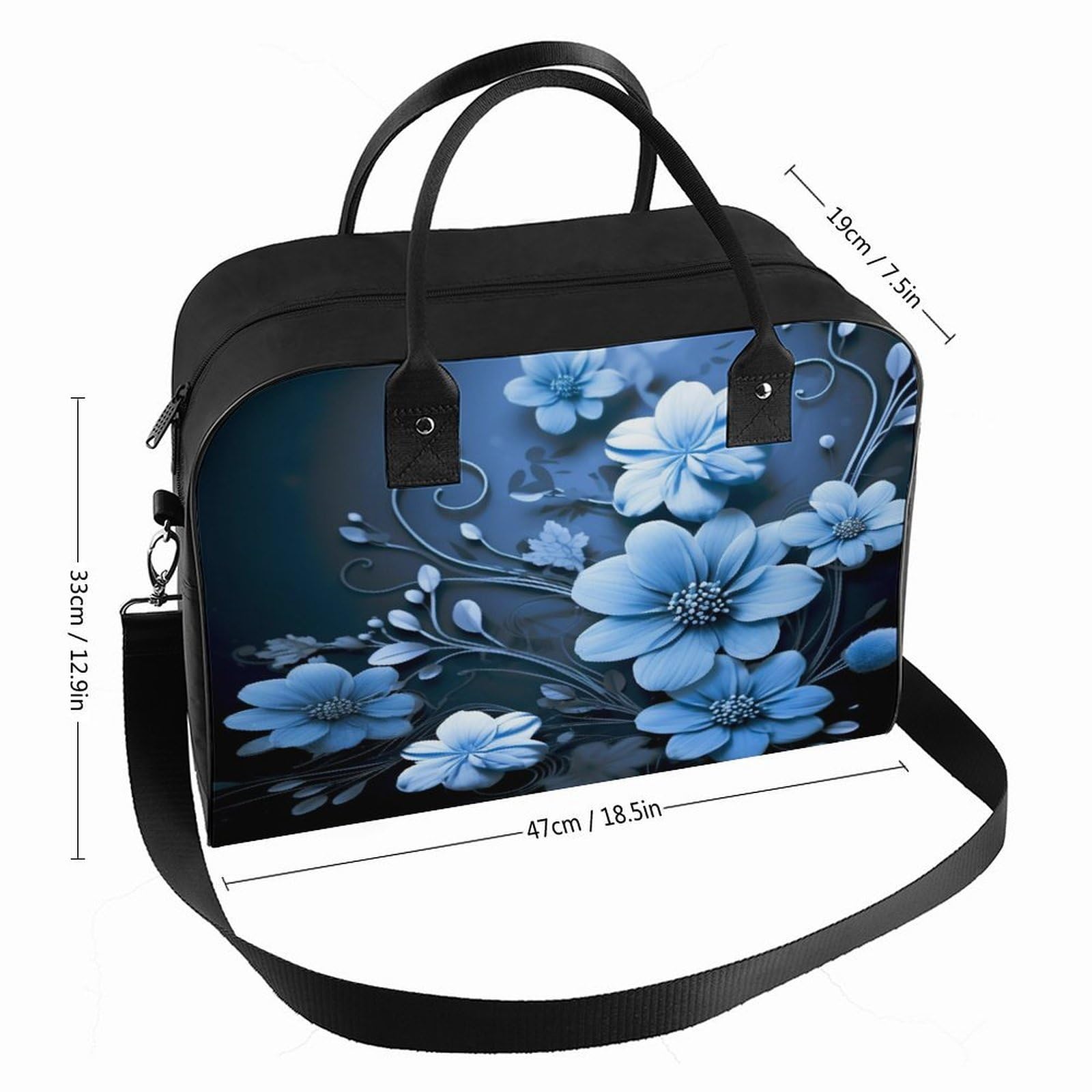 Blue Flowers Laptop Tote Bag Casual Travel Handbag Multi Pocket Shoulder Bags for Work Travel