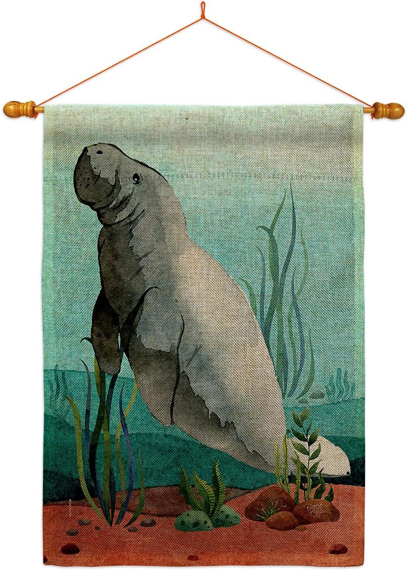 Manatees Burlap Burlap House Flag Animals Sea Creature Nautical Ocean Fish Outdoor Summer Marine Small Decorative Gift Yard Banner Double-Sided Made In USA 28 X 40