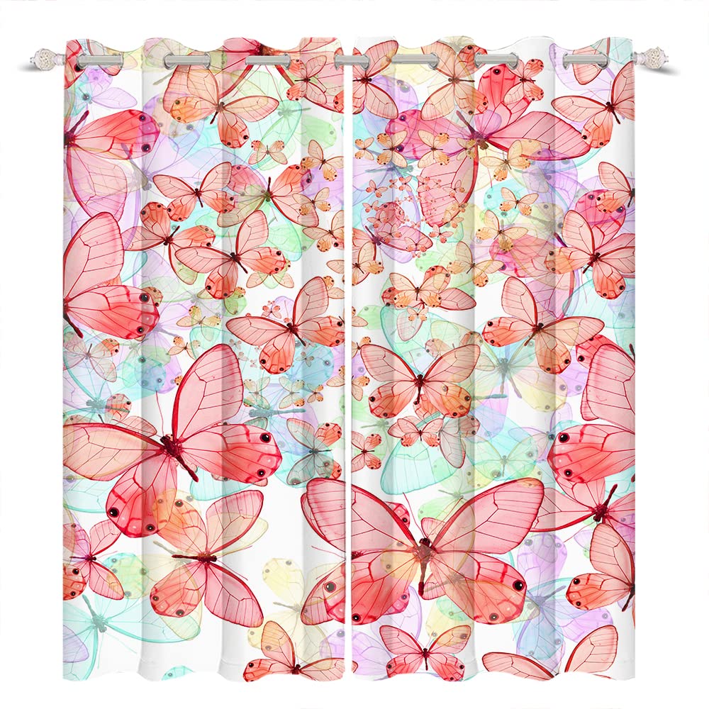 Yeele Butterfly Curtain Watercolor Colorful Butterfly Window Curtain Panels for Home Decor Girl's Room Aesthetic Kids Blackout Curtain Drapes with Grommet,2pcs 42x84IN