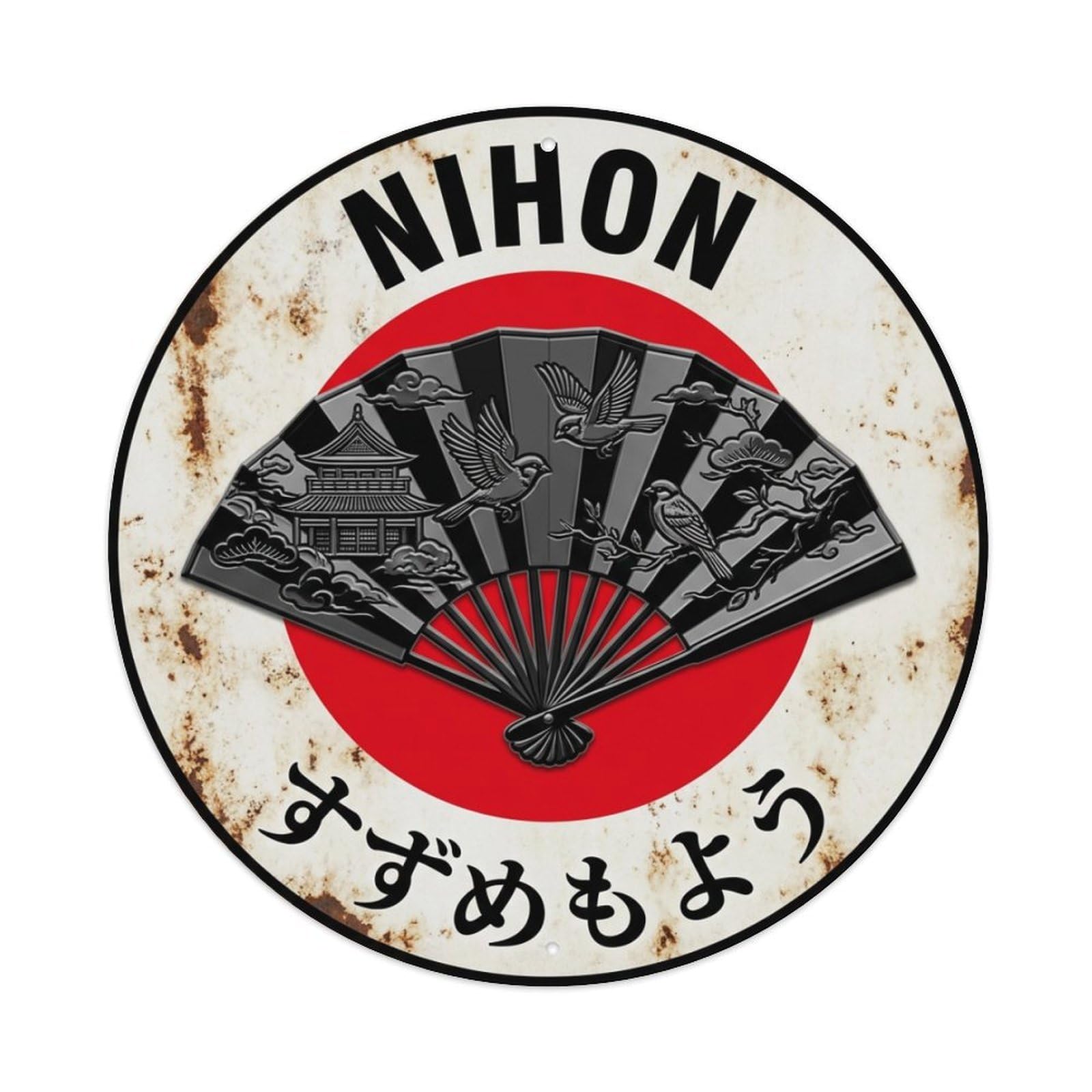 Galvaxio Style Sparrow Fan Nihon Small Bird Aged Metal Tin Sign