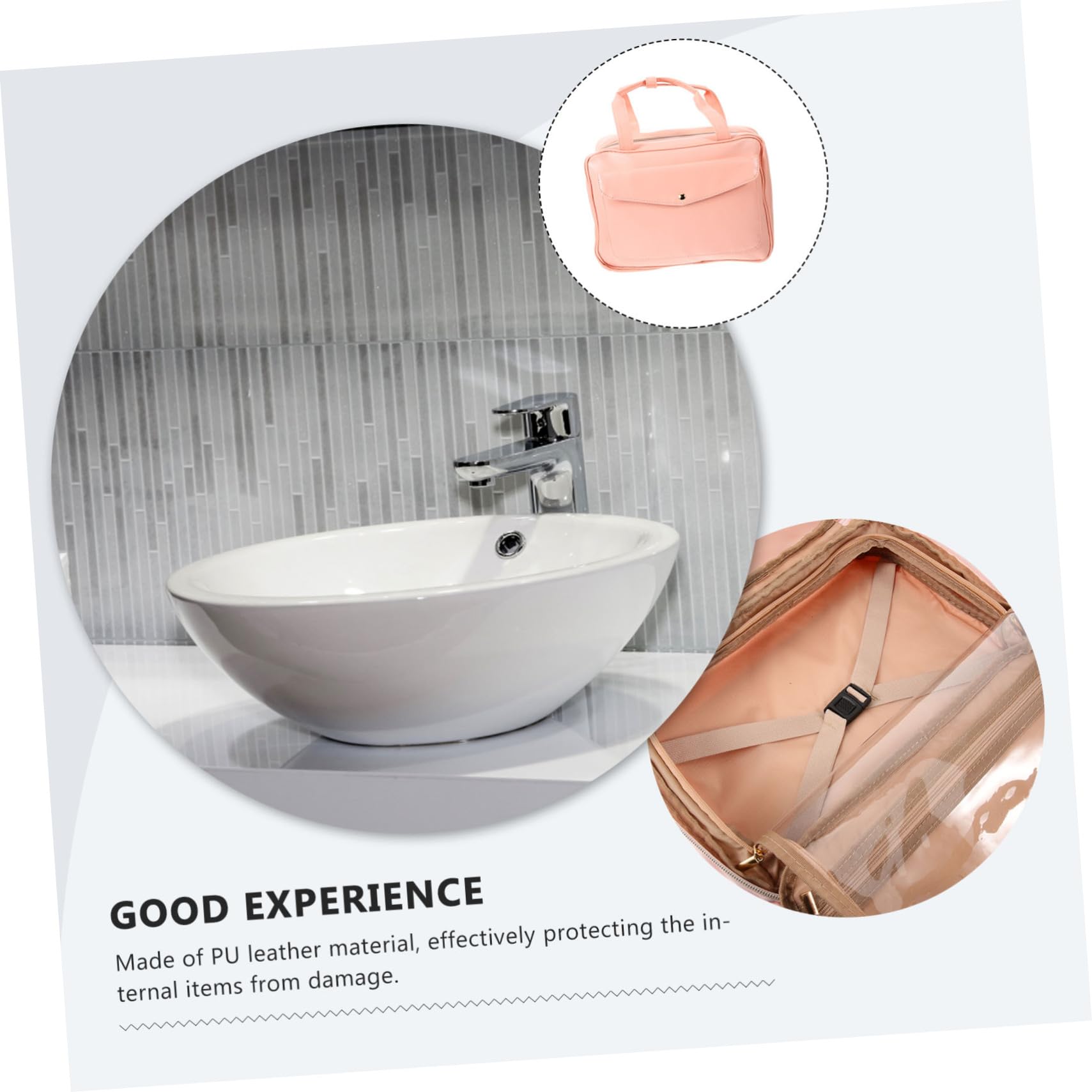 Trousse de Toilette Suspendue Rose en Cuir PU pour Voyage, Capacité