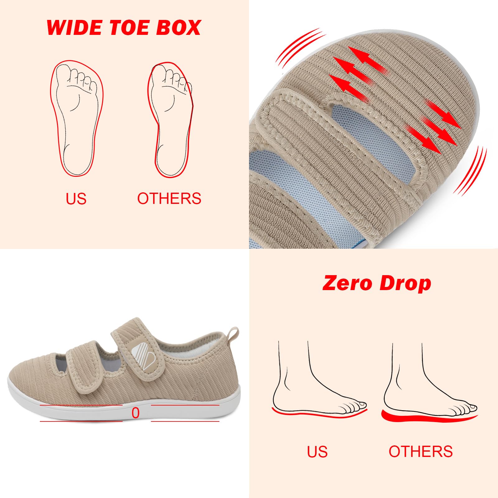 Besroad Zapatos para caminar para mujer, zapatos anchos para diabéticos, ajustables, informales, transpirables, sin caída, para artritis, edema, para interiores y exteriores