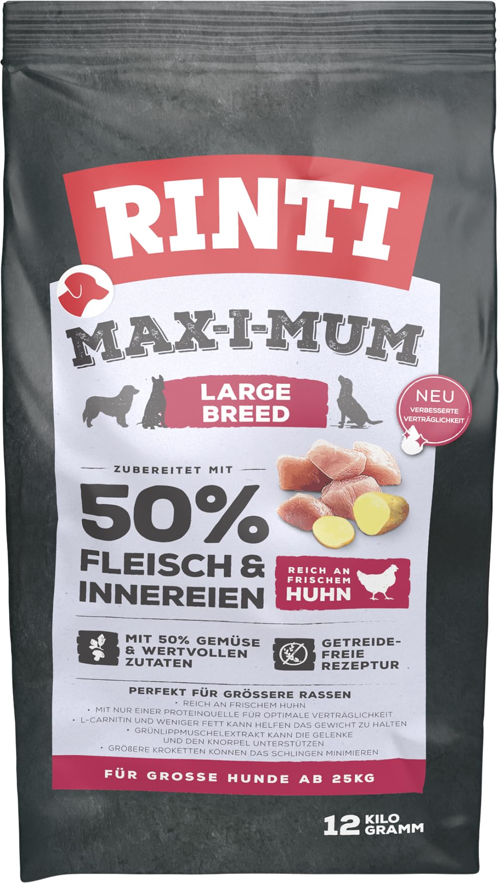 Rinti Max-i-Mum Large Breed Huhn – Trockenfutter für erwachsene Hunde großer Rassen (12 kg)