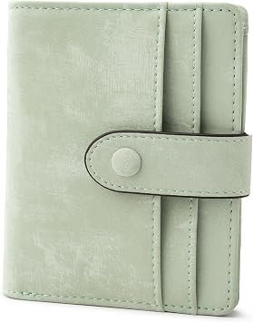 Bveyzi Slim Credit Card Holder Wallet for Women, RFID Blocking Lightweight Bifold with Zipper PocketSage Green