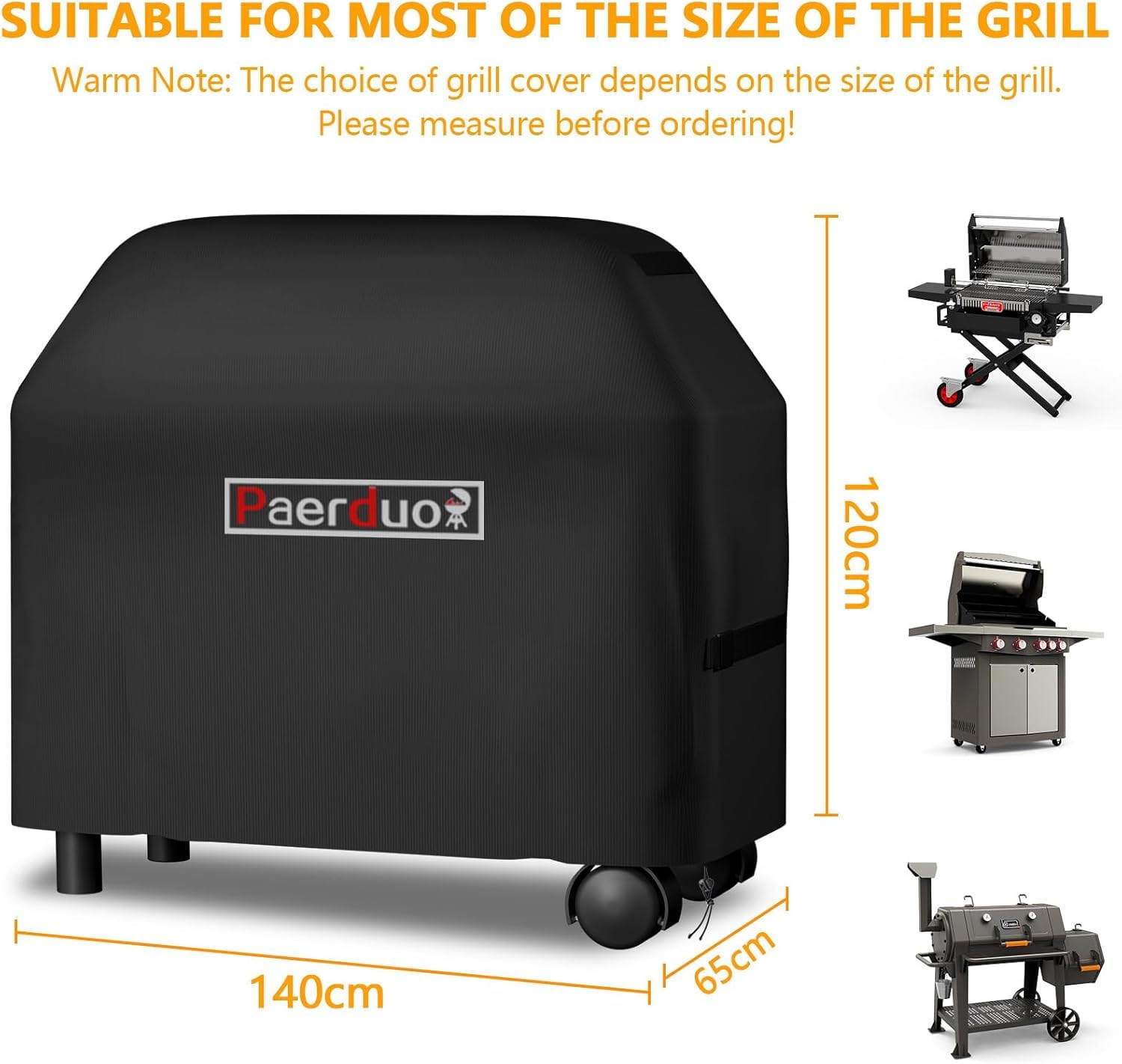 Paerduo Cubierta para barbacoa de gas, impermeable, resistente al viento, resistente a los rayos UV (140 x 65 x 120) - 5