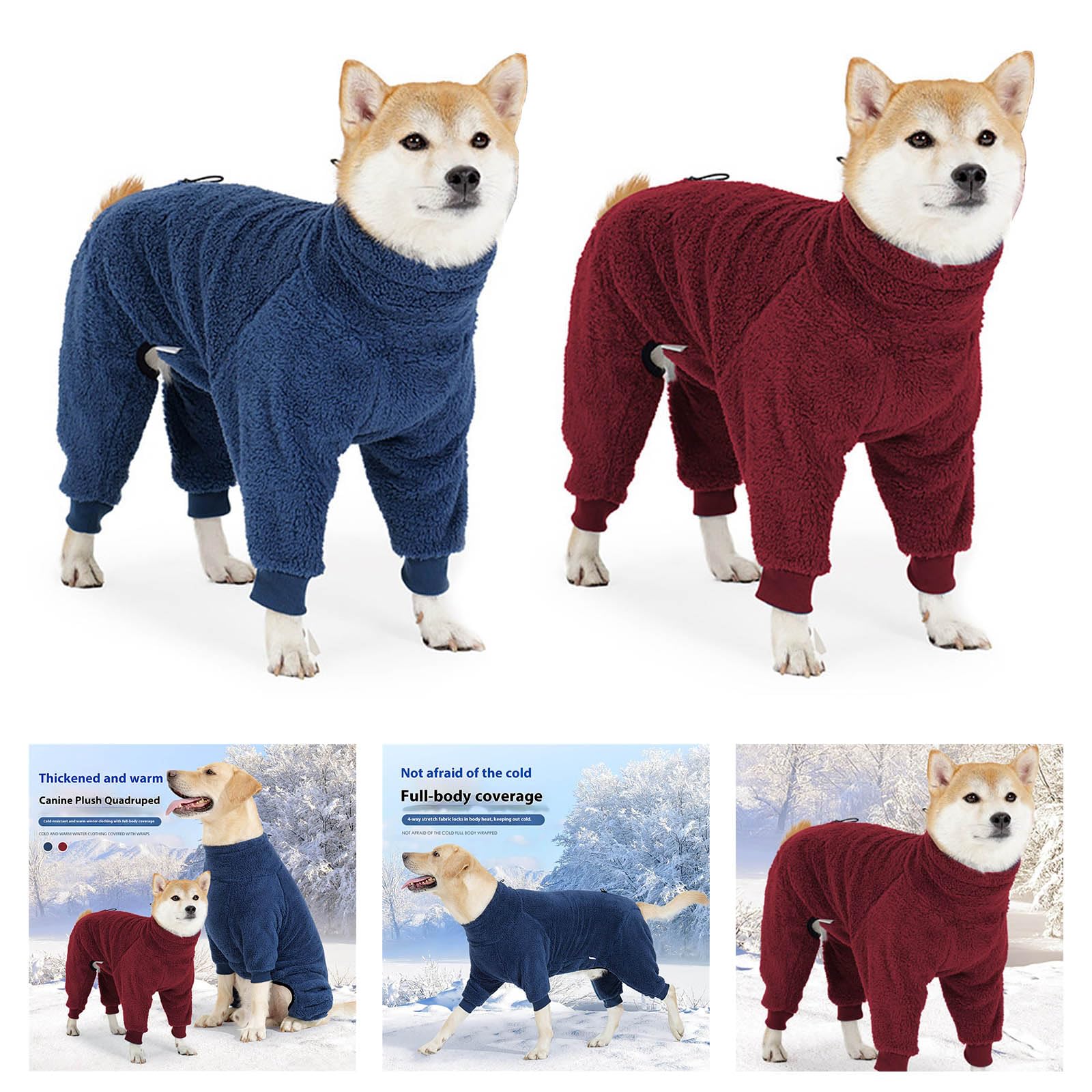 Manteau d'hiver en polaire épaisse pour chien, couverture intégrale du corps, quatre jambes, tenue chaude pour races d'intérieur et d'extérieur, pyjama en polaire respirante pour chien