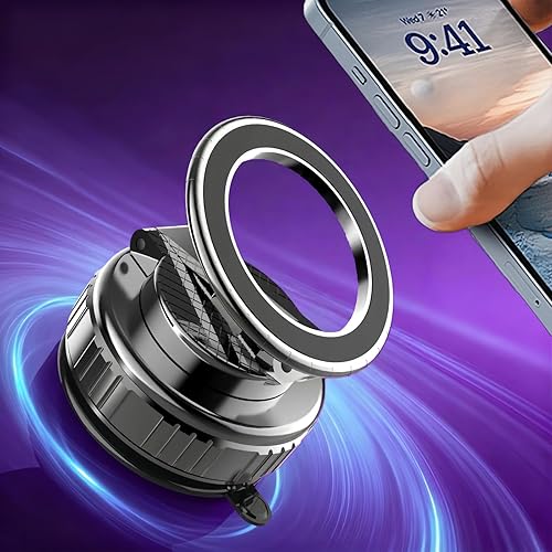 Magnetic Vacuum Car Phone Holder with Strong Suction Cup 360° Adjustable Foldable Phone Mount Portable Phone Holders for Your Car/Gym/Mirror Mount