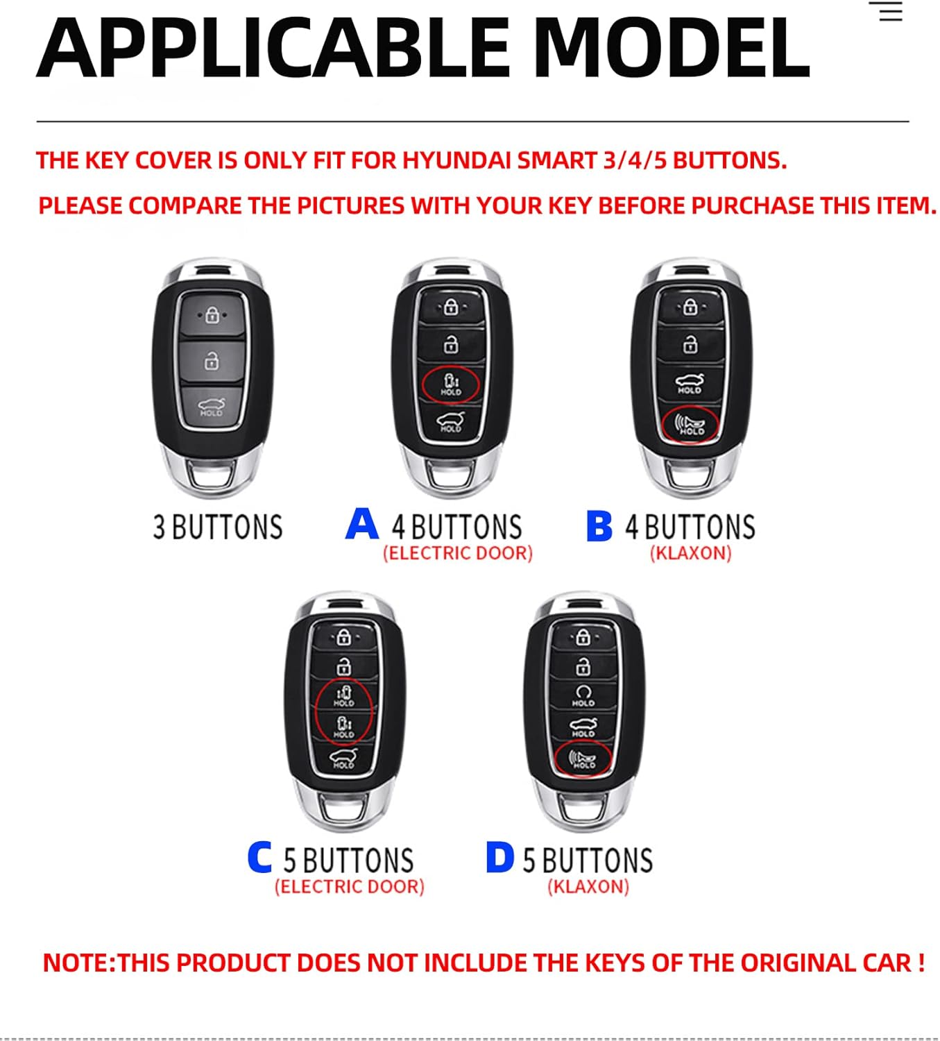 Compatible with Hyundai Sonata IX35 Elantra Veloster 2013-2022 Key Fob Cover Case Protector Key Shell Key Chain