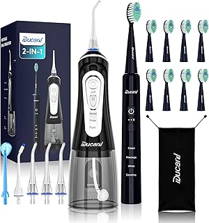 Ducard Electric Toothbrush with Water Flosser, Cordless Water Flosser and Toothbrush Combo with 9 Brush Heads & 5 Tips, 32...