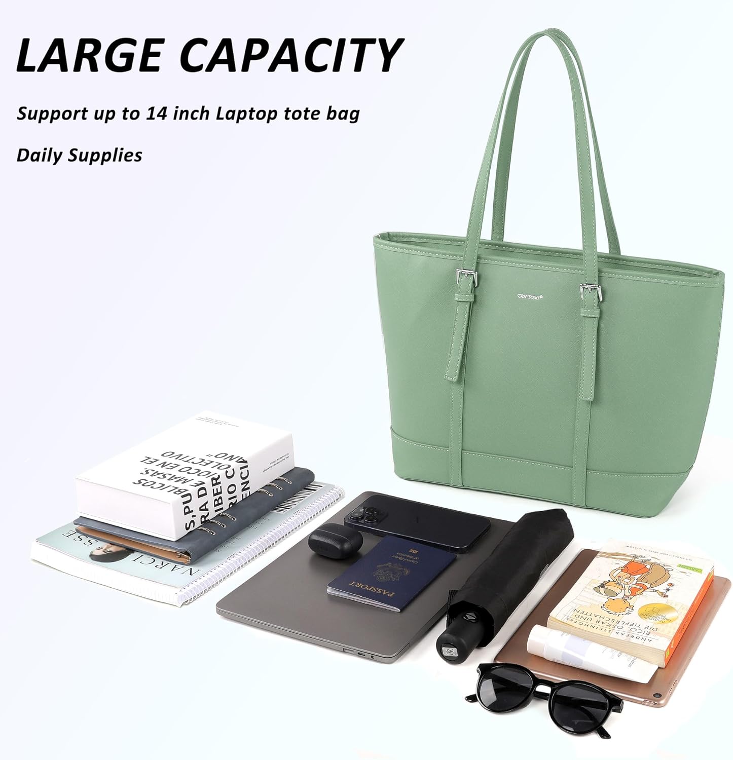 TANTOMI Tote Bag for Women Vegan Leather Purses and Shoulder Handbags Large Top Handle Bag with Compartments - Image 6