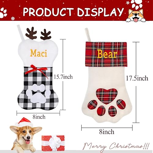 Miniatura 2 de Medias de Navidad personalizadas para perros y gatos con nombre personalizado de 18 pulgadas, diseño de pata de mascota con forma de hueso grande,