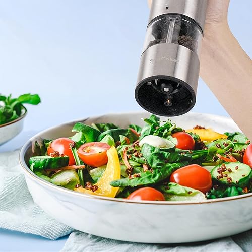 Miniatura 2 de Juego de molinillo eléctrico de sal y pimienta (paquete de 2)  Molinillos de sal y pimienta de acero inoxidable, funciona con pilas