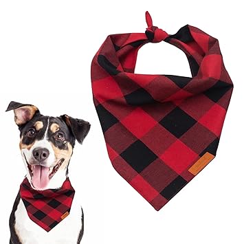 YBXZ Buffalo Plaid Dog Bandanas 1Pack,Red Flannel Cotton Bandanas Scarfs Triangle Bibs for Small Medium Large Size Dogs and Cats Double Layer Thickening Washable.