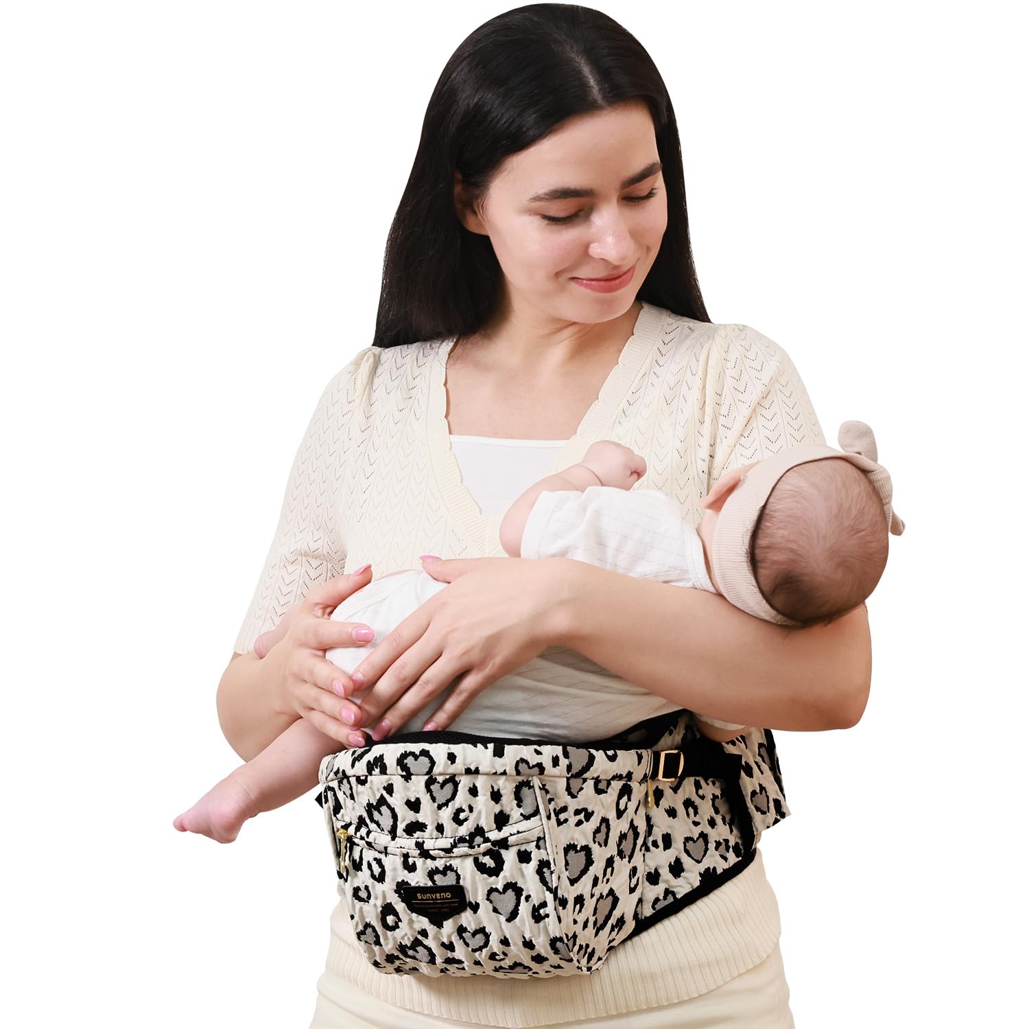SUNVENO Sedile Ergonomico Porta Bebè – Hüftsitz Marsupio Neonato con Cintura Regolabile, Seduta Antiscivolo e Traspirante, Comodo Supporto per Neonati fino a 20 kg