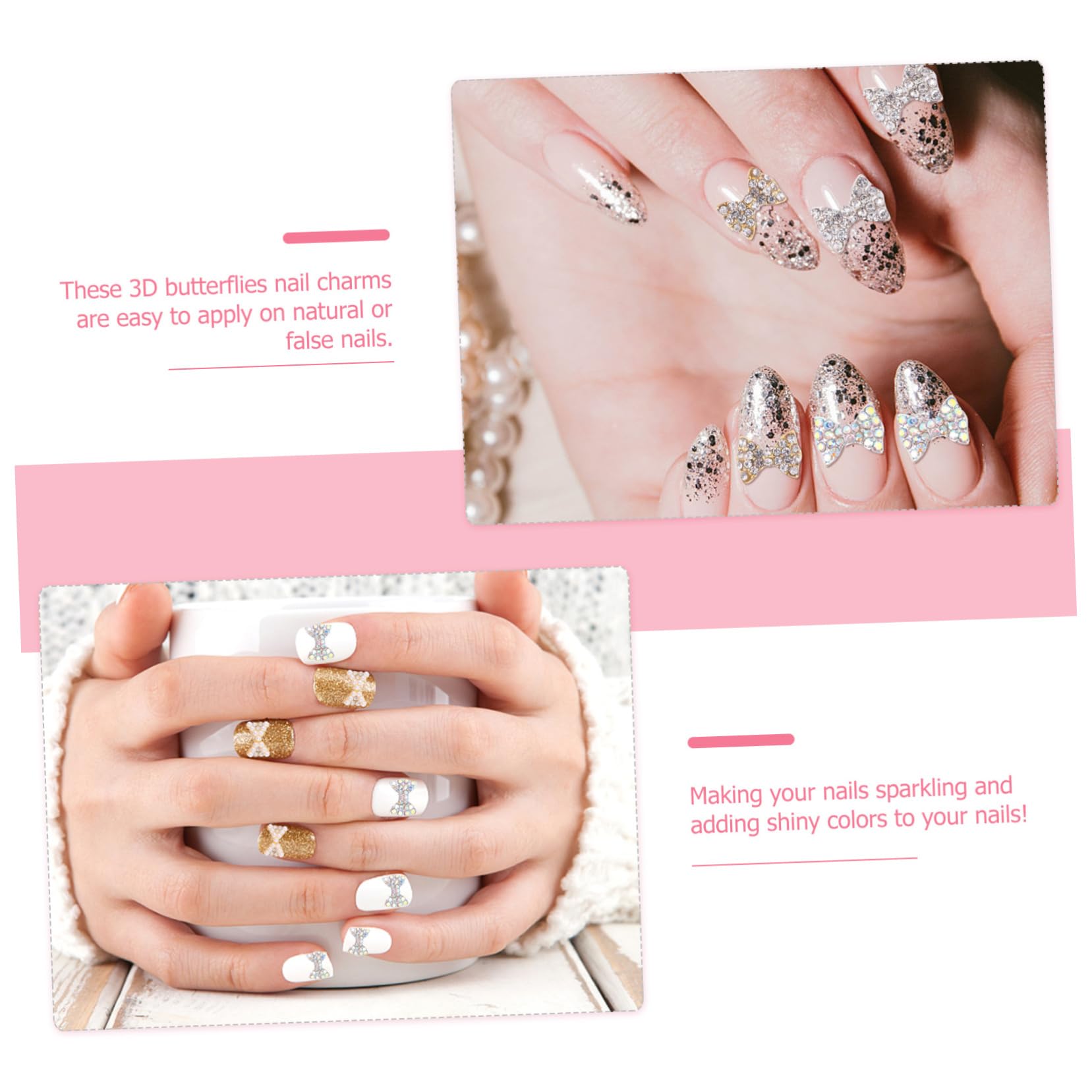 Healvian 150pezzi Pendenti Per Unghie Forma Di Fiocco Strass Decorazioni Per Nail Art Accessori Per Manicure e Fai Te Per Festività e Occasioni Speciali