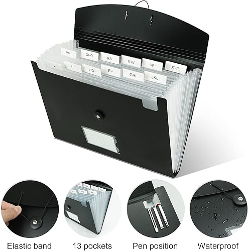 Miniatura 2 de JIMEIQI Carpeta de archivos expansible, carpeta de archivo de acordeón de 13 bolsillos con bolsillos con cierre de hebillas elásticas, organización