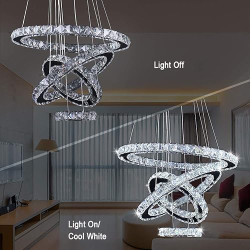 Miniatura 6 de Candelabros LED, moderno candelabro de cristal para comedor, sala de estar, lámpara colgante de techo LED, 4 anillos, candelabros ajustables de