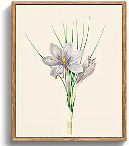 crmotu Floral Framed Wall Art, Daffodils Vintage Art Prints, Minimalist Botanical Watercolor Canvas Painting, Nature Plant Rustic Wall Decor Living Room Bathroom Bedroom Decor Aesthetic, 12x16inch