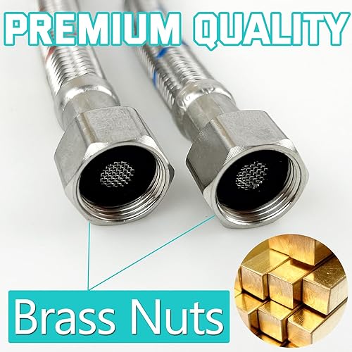 Miniatura 4 de Conector de grifo de cocina de baño de 24 pulgadas de longitud, línea de suministro de agua, acero trenzado duradero, líneas de agua fría y